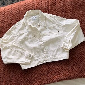 ZARA Off-White Cropped Jacket with Branded Button